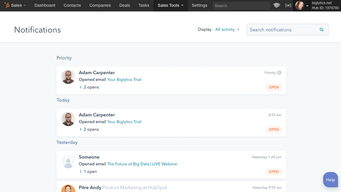 HubSpot Sales Inbox Contact Profiles